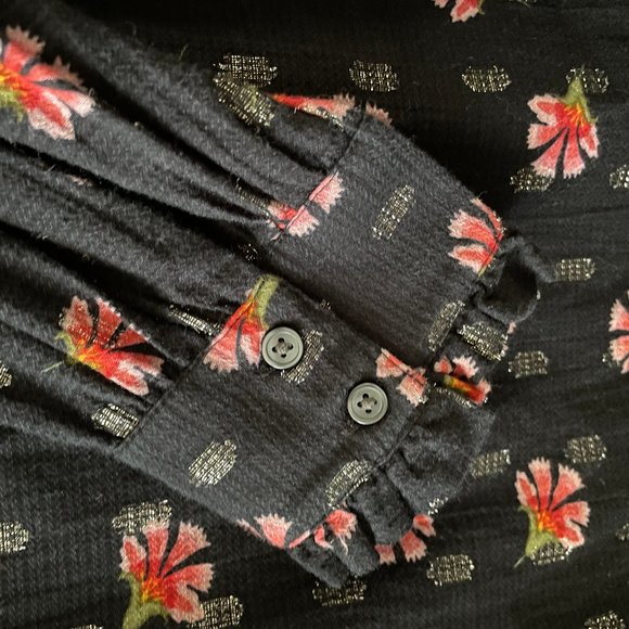 LOFT Black Floral Long Sleeve Blouse - Size L - Picture 5 of 8